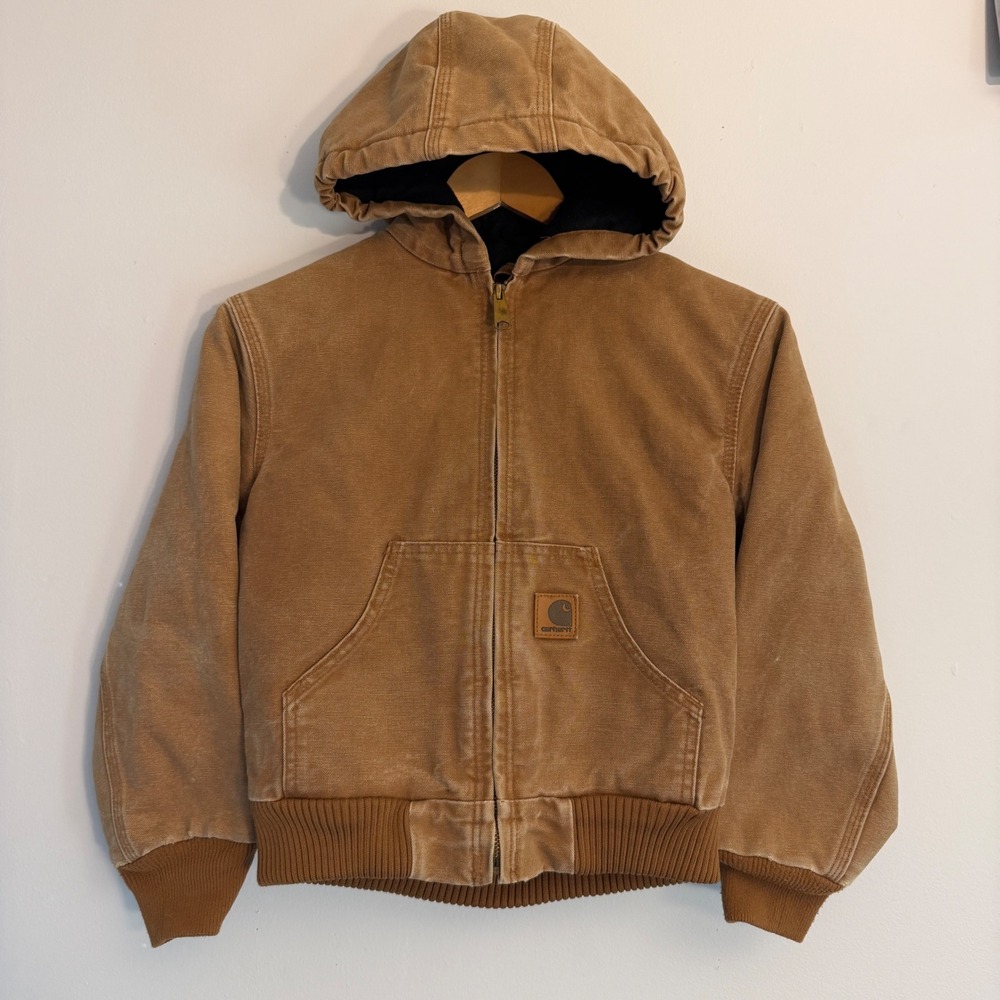 Carhartt Kids Y2K J130 BRN Active Jacket Brown Canvas Hooded Size M 8